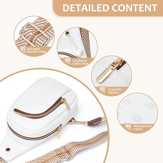 Small Crossbody Bags for Women Trendy Vegan Leather Crossbody Bag Sling Travel Women's Fanny Packs(White/Brown/Grey)