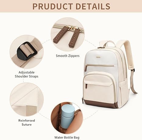 TENSTAR Laptop Backpack for Women, Computer Backpack Fit 16 Inch Notebook, Large Capacity College Backpack Bookbag Casual Daypack for Travel(Apricote/Black With Beige)