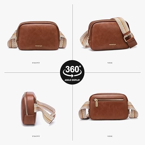 Mini Belt Bag for Women Fashion Crossbody Fanny Packs for Women Vegan Leather Waist Bags with Adjustable Strap (Brown/Grey)